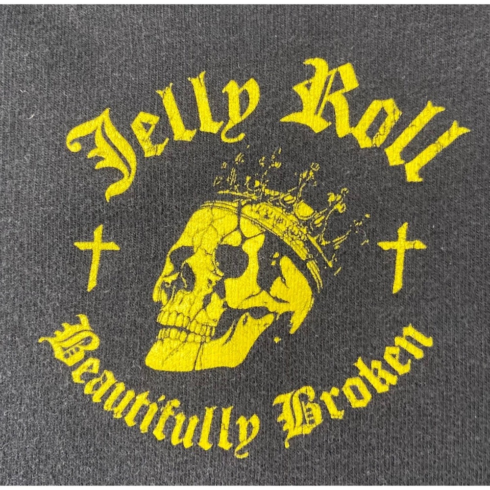 Jelly Roll Beautifully Broken Black Hoodie Skull Graphic Tour Sweatshirt Medium - Picture 10 of 15